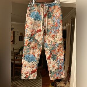 Boutique Vintage Floral Woven Tapestry Pants Drawstring Medium